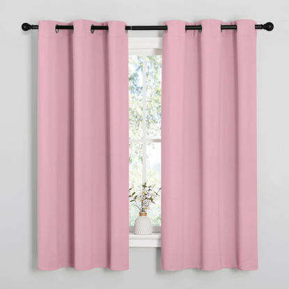 Picture of NICETOWN Room Darkening Curtains 63" Long Set of 2 for Bedroom, Rouge Pink Nursery Essential Thermal Insulated Solid Grommet Top Blackout Curtains/Drapes (1 Pair, 42 inches Wide)