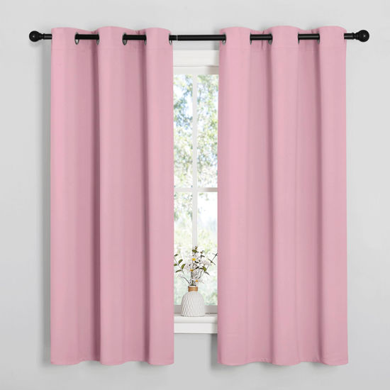 Picture of NICETOWN Room Darkening Curtains 63" Long Set of 2 for Bedroom, Rouge Pink Nursery Essential Thermal Insulated Solid Grommet Top Blackout Curtains/Drapes (1 Pair, 42 inches Wide)