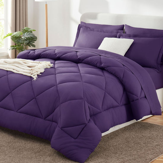 Picture of CozyLux Full Comforter Set with Sheets 7 Pieces Bed in a Bag Purple All Season Bedding Sets with Comforter, Pillow Shams, Flat Sheet, Fitted Sheet and Pillowcases