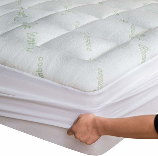 Picture of Viscose Made from Bamboo Full Mattress Topper - Thick Cooling Breathable Pillow Top Mattress Pad for Back Pain Relief - Deep Pocket Topper Fits 8-20 Inches Mattress, Green