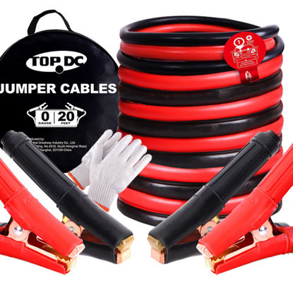 Picture of TOPDC 0 Gauge 20 Feet Jumper Cables for Car, SUV and Trucks Battery, Heavy Duty Automotive Booster Cables for Jump Starting Dead or Weak Batteries with Carry Bag (0020)