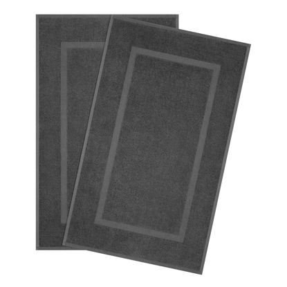 Picture of Cotton Paradise 100% Cotton Bath Mats for Bathroom Floor Set of 2 Pack, 20x34 Soft Absorbent Washable Quick Dry Tub Bathmat, Dark Gray Towel Bath Mat