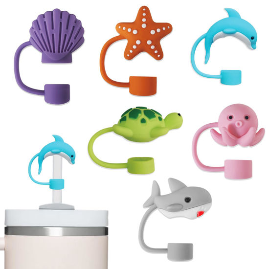 Picture of LDKEKDF 6Pcs Straw Cover for Stanley Cup, 10mm Silicone Straw Covers, Cute Animal Straw Topper for 30&40oz -8