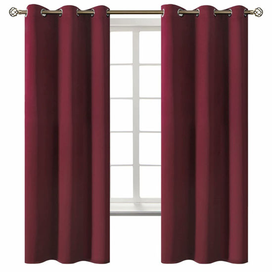 Picture of BGment Christmas Red Blackout Curtains for Bedroom - Grommet Thermal Insulated Room Darkening Curtains for Living Room, Set of 2 Curtain Panels (42 x 63 Inch, Burgundy)