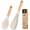 Picture of Cooking Spoon and Rice Scooper for Nonstick Cookwares, Great for Cooking and Serving Durable BPA-Free Matte Silicone, Wood Handle Spoon for Mixing, Scoop, and Scrape (KHAKI)