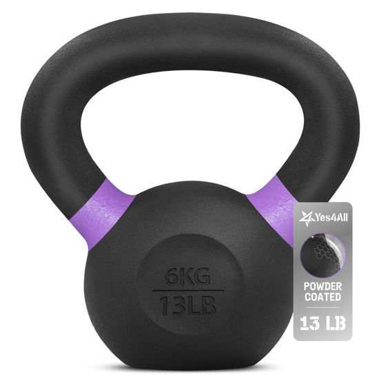 Picture of Yes4All Powder Coated Cast Iron Kettlebell Single Purple - 6 KG / 13 LB Strength Training Kettlebells Weight Set for Full Body Workout, Home Gym