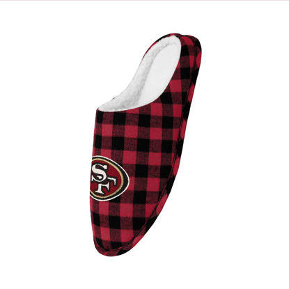 Picture of FOCO Men's NFL San Francisco 49Ers Sherpa Lined Buffalo Check Memory Foam Slippers, Large (11-12)