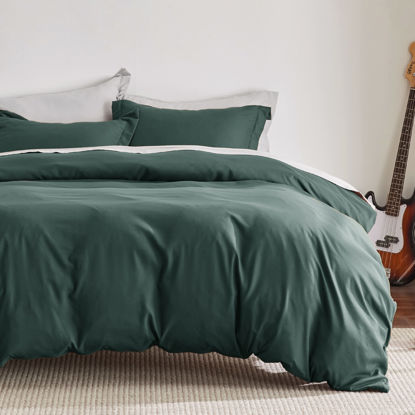 Picture of Bedsure Duvet Cover Queen Size - Soft Double Brushed Bedding Set for Kids & Adults, Zipper Closure, 3 Pieces, Includes 1 Duvet Cover (90"x90") & 2 Pillow Shams, NO Comforter, Forest Green