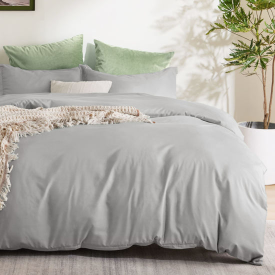 Picture of Bedsure Duvet Cover Queen Size - Soft Double Brushed Bedding Set for Kids & Adults, Zipper Closure, 3 Pieces, Includes 1 Duvet Cover (90"x90") & 2 Pillow Shams, NO Comforter, Silver Grey