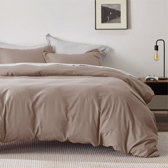 Picture of Bedsure Duvet Cover King Size - Soft Double Brushed Bedding Set for Kids & Adults, Zipper Closure, 3 Pieces, Includes 1 Duvet Cover (104"x90") & 2 Pillow Shams, NO Comforter, Khaki