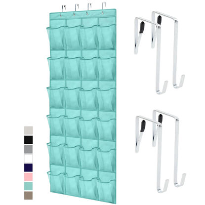 Picture of Gorilla Grip Over the Door Shoe Organizer, 24 Large Breathable Mesh Pockets, Space Saving Hanging Storage Holder, Closet Rack Hanger Holds Up to 40 lbs, Hangs on Closets, Shoes, Accessories, Turquoise