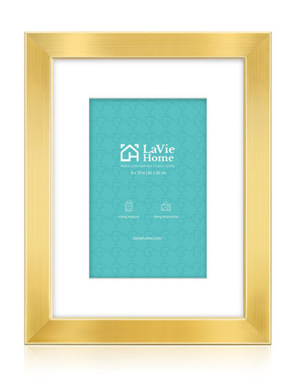 Picture of LaVie Home 8x10 Picture Frame Gold, 8 x 10 Frame with High Definition Plexiglass, Horizontal or Vertical Wall Wood Gallery Picture Frames Suitable for Picture Display, 1pc