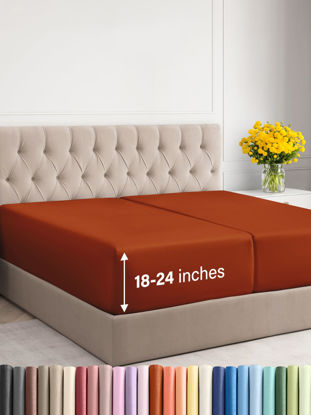 Picture of Extra Deep Split King Fitted Sheet - Hotel Luxury Single Fitted Sheet - Easily Fits 18 inch to 24 inch Mattress - Soft, Wrinkle Free, Breathable & Comfy Extra Deep Pockets Terracotta Fitted Sheet