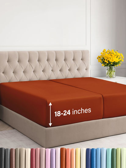 Picture of Extra Deep Split King Fitted Sheet - Hotel Luxury Single Fitted Sheet - Easily Fits 18 inch to 24 inch Mattress - Soft, Wrinkle Free, Breathable & Comfy Extra Deep Pockets Terracotta Fitted Sheet