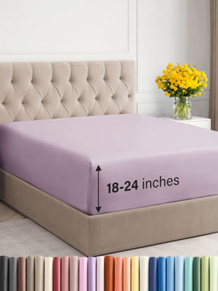 Picture of Extra Deep Queen Fitted Sheet - Hotel Luxury Single Fitted Sheet Only - Easily Fits 18 inch to 24 inch Mattress - Soft, Wrinkle Free, Breathable & Comfy Extra Deep Pockets Light Lavender Fitted Sheet