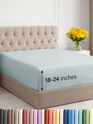Picture of CGK Unlimited Extra Deep Twin XL Fitted Sheet - Hotel Luxury Single Fitted Sheet Only - Easily Fits 18 inch to 24 inch Mattress - Soft, Wrinkle Free & Breathable Ice Blue Fitted Sheet