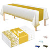 Picture of OHOME 4 Pack Disposable Plastic Table Cloths for Parties,White and Gold Rectangle Table Covers for Fall Wedding Bridal Shower Birthday | Baptism Christmas Friendsgiving Party Decorations 54" x 108"