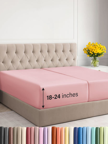 Picture of CGK Unlimited Extra Deep Split King Fitted Sheet - Hotel Luxury Single Fitted Sheet Only - Easily Fits 18 inch to 24 inch Mattress - Soft, Wrinkle Free & Breathable Baby Pink Fitted Sheet