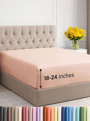 Picture of Extra Deep King Fitted Sheet - Hotel Luxury Single Fitted Sheet Only - Easily Fits 18 inch to 24 inch Mattress - Soft, Wrinkle Free, Breathable & Comfy Extra Deep Pockets Lavender Pink Fitted Sheet