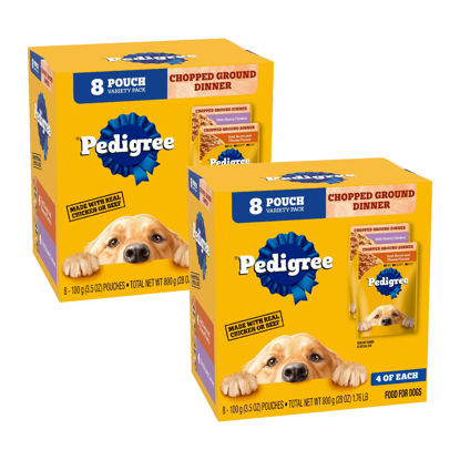 Picture of PEDIGREE CHOPPED GROUND DINNER Adult Soft Wet Dog Food 8-Count Variety Pack, 3.5 oz Pouches (Pack of 2)