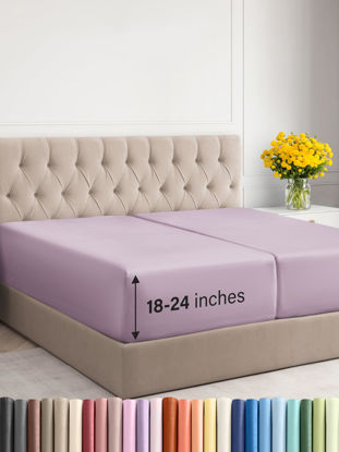 Picture of CGK Unlimited Extra Deep Split King Fitted Sheet - Hotel Luxury Single Fitted Sheet - Easily Fits 18 inch to 24 inch Mattress - Soft, Wrinkle Free & Breathable Light Lavender Fitted Sheet