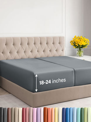 Picture of CGK Unlimited Extra Deep Split King Fitted Sheet - Hotel Luxury Single Fitted Sheet - Easily Fits 18 inch to 24 inch Mattress - Soft, Wrinkle Free & Breathable Steel Blue Fitted Sheet