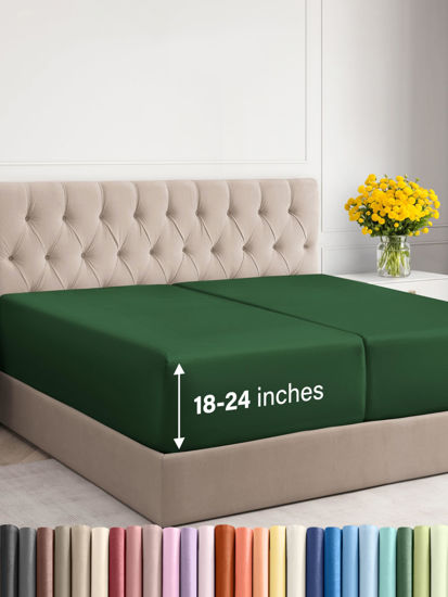 Picture of Extra Deep Split King Fitted Sheet - Hotel Luxury Single Fitted Sheet - Easily Fits 18 inch to 24 inch Mattress - Soft, Wrinkle Free, Breathable & Comfy Extra Deep Pockets Emerald Green Fitted Sheet