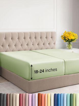 Picture of Extra Deep Split King Fitted Sheet - Hotel Luxury Single Fitted Sheet - Easily Fits 18 in to 24 in Mattress - Soft, Wrinkle Free, Breathable & Comfy Extra Deep Pockets Light Sage Green Fitted Sheet