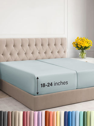 Picture of CGK Unlimited Extra Deep Split King Fitted Sheet - Hotel Luxury Single Fitted Sheet Only - Easily Fits 18 inch to 24 inch Mattress - Soft, Wrinkle Free & Breathable Ice Blue Fitted Sheet