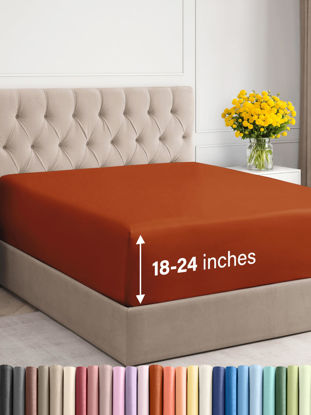Picture of Extra Deep King Fitted Sheet - Hotel Luxury Single Fitted Sheet Only - Easily Fits 18 inch to 24 inch Mattress - Soft, Wrinkle Free, Breathable and Comfy - Extra Deep Pockets Terracotta Fitted Sheet
