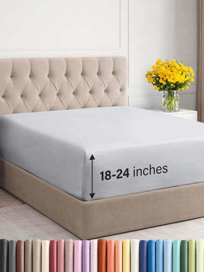 Picture of CGK Unlimited Extra Deep Twin XL Fitted Sheet - Hotel Luxury Single Fitted Sheet Only - Easily Fits 18 inch to 24 inch Mattress - Soft, Wrinkle Free & Breathable French Grey Fitted Sheet