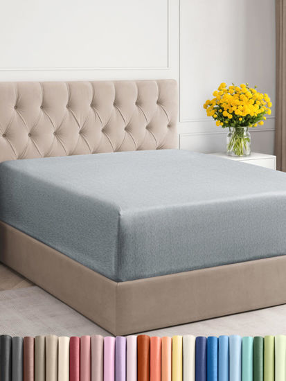 Picture of Extra Deep Twin Fitted Sheet - Hotel Luxury Single Fitted Sheet Only - Easily Fits 18 inch to 24 inch Mattress - Soft, Wrinkle Free, Breathable & Comfy Extra Deep Pockets Heathered Blue Fitted Sheet