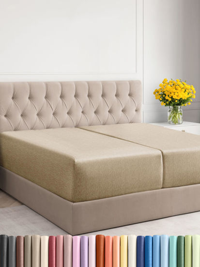 Picture of CGK Unlimited Extra Deep Split King Fitted Sheet - Hotel Luxury Single Fitted Sheet - Easily Fits 18 inch to 24 inch Mattress - Soft, Wrinkle Free & Breathable Heathered Tan Fitted Sheet