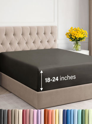 Picture of CGK Unlimited Extra Deep Cal King Fitted Sheet - Hotel Luxury Only - Easily Fits 18 inch to 24 inch Mattress - Soft, Wrinkle Free, Breathable & Comfy Extra Deep Pockets - 08 - Charcoal