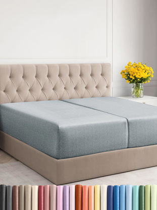 Picture of CGK Unlimited Extra Deep Split King Fitted Sheet - Hotel Luxury Single Fitted Sheet - Easily Fits 18 inch to 24 inch Mattress - Soft, Wrinkle Free & Breathable Heathered Blue Fitted Sheet
