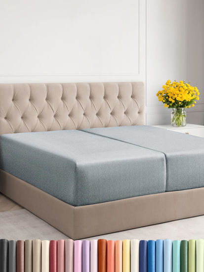 Picture of CGK Unlimited Extra Deep Split King Fitted Sheet - Hotel Luxury Single Fitted Sheet - Easily Fits 18 inch to 24 inch Mattress - Soft, Wrinkle Free & Breathable Heathered Blue Fitted Sheet