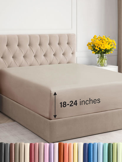 Picture of Extra Deep Twin Fitted Sheet - Hotel Luxury Single Fitted Sheet Only - Twin Sheet Easily Fits 18 inch to 24 inch Mattress - Soft, Wrinkle Free, Breathable & Comfy Extra Deep Pockets Wheat Fitted Sheet