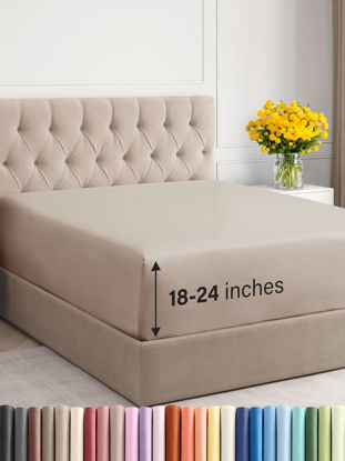 Picture of Extra Deep Full Fitted Sheet - Hotel Luxury Single Fitted Sheet Only - Full Sheet Easily Fits 18 inch to 24 inch Mattress - Soft, Wrinkle Free, Breathable & Comfy Extra Deep Pockets Wheat Fitted Sheet