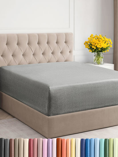 Picture of CGK Unlimited Extra Deep Twin XL Fitted Sheet - Hotel Luxury Single Fitted Sheet - Easily Fits 18 inch to 24 inch Mattress - Soft, Wrinkle Free & Breathable Heathered Grey Fitted Sheet