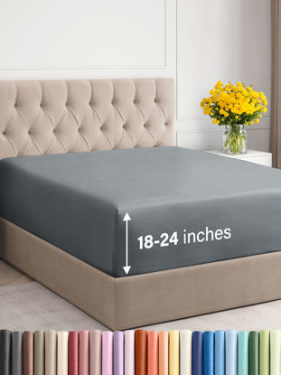 Picture of Extra Deep Twin Fitted Sheet - Hotel Luxury Single Fitted Sheet Only - Easily Fits 18 inch to 24 inch Mattress - Soft, Wrinkle Free, Breathable and Comfy - Extra Deep Pockets Steel Blue Fitted Sheet
