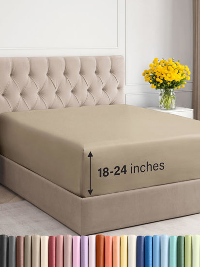 Picture of Extra Deep Twin XL Fitted Sheet - Hotel Luxury Single Fitted Sheet Only - Sheet Easily Fits 18 inch to 24 inch Mattress - Soft, Wrinkle Free, Breathable And Comfy Extra Deep Pockets Cream Fitted Sheet