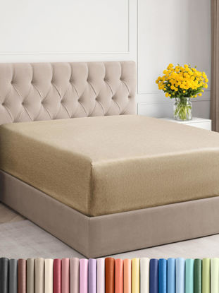 Picture of CGK Unlimited Extra Deep Cal King Fitted Sheet - Hotel Luxury - Easily Fits 18 inch to 24 inch Mattress - Soft, Wrinkle Free, Breathable & Comfy Extra Deep Pockets - 11 - Heathered Tan