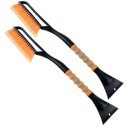 Picture of AstroAI 2 Pack 27" Snow Brush and Ice Scrapers for Car Windshield, Detachable Snow Scrapers with Ergonomic Foam Grip for Cars, Trucks, SUVs (Heavy Duty ABS, PVC Brush, Orange)