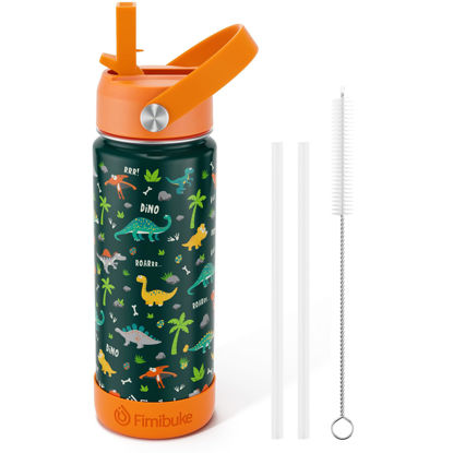 Picture of Fimibuke Kids Insulated Water Bottle - 18oz BPA-FREE 18/8 Stainless Steel Kid Cup with Straw Travel Tumbler Double Wall Leak Proof Toddler Water Bottle for School Boys Girls (1 Pack, Green Dinosaur)