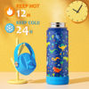 Picture of Fimibuke Kids Insulated Water Bottle - 18oz BPA-FREE 18/8 Stainless Steel Kid Cup with Straw Travel Tumbler Double Wall Leak Proof Toddler Water Bottle for School Boys Girls (1 Pack, Green Dinosaur)