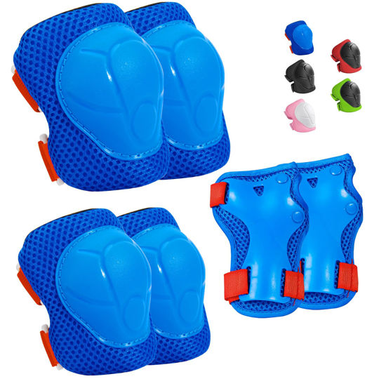Picture of Kids Protective Gear Set Wemfg Knee Pads for Kids 3-8 Years Toddler Knee and Elbow Pads with Wrist Guards 3 in 1 for Skating Cycling Bike Rollerblading Scooter（BlueRed）