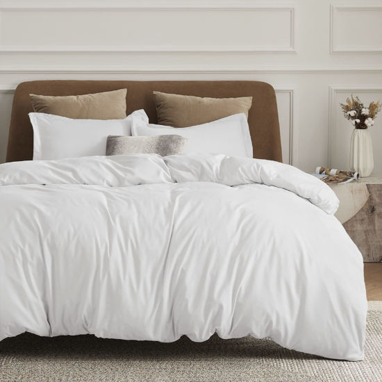 Picture of Bedsure Duvet Cover Oversized Queen Size - Soft Double Brushed Bedding Set for Kids & Adults, Zipper Closure, 3 Pieces, Includes 1 Duvet Cover (98"x98") & 2 Pillow Shams, NO Comforter, White