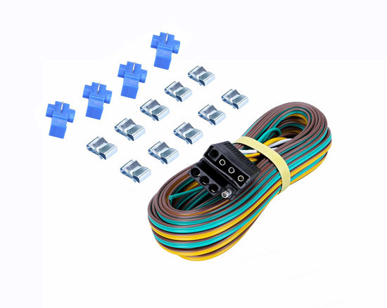 Picture of MaxxHaul 4-Pin Flat Trailer Wiring Harness Kit 25' Male and 4' Female [18 Gauge Color Coded Wires] for Utility & Boat Trailer Wire Kits Blue