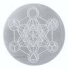 Picture of Selenite Crystal Charging Plate For Crystals And Healing Stones, 3" Selenite Crystal Plate Engraved Metatron Platonic Solid Coaster For Home Office Table Decor (Selenite Round Disc)