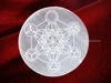 Picture of Selenite Crystal Charging Plate For Crystals And Healing Stones, 3" Selenite Crystal Plate Engraved Metatron Platonic Solid Coaster For Home Office Table Decor (Selenite Round Disc)